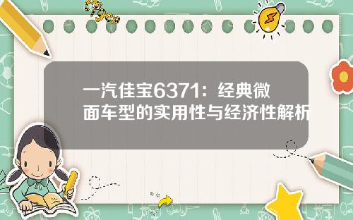 一汽佳宝6371：经典微面车型的实用性与经济性解析
