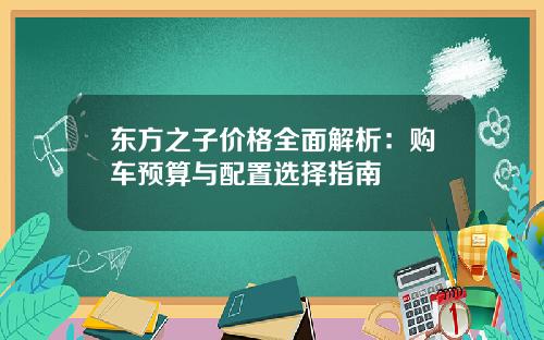 东方之子价格全面解析：购车预算与配置选择指南