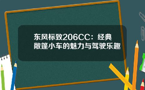 东风标致206CC：经典敞篷小车的魅力与驾驶乐趣