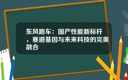 东风跑车：国产性能新标杆，赛道基因与未来科技的完美融合