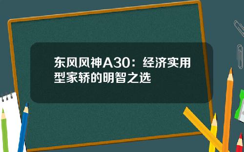 东风风神A30：经济实用型家轿的明智之选