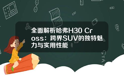 全面解析哈弗H30 Cross：跨界SUV的独特魅力与实用性能