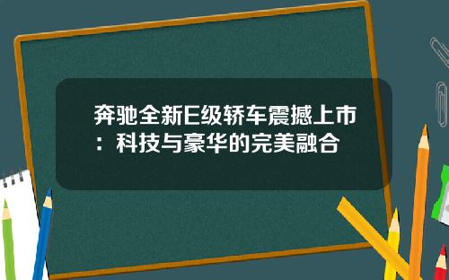 奔驰全新E级轿车震撼上市：科技与豪华的完美融合