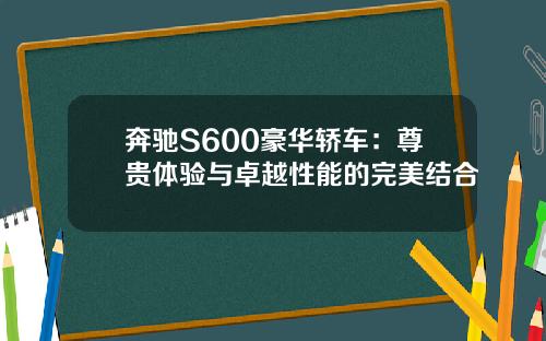 奔驰S600豪华轿车:尊贵体验与卓越性能的完美结合