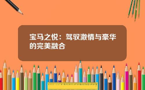 宝马之悦：驾驭激情与豪华的完美融合