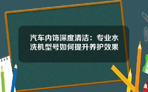 汽车内饰深度清洁：专业水洗机型号如何提升养护效果