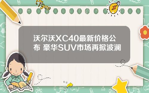 沃尔沃XC40最新价格公布 豪华SUV市场再掀波澜