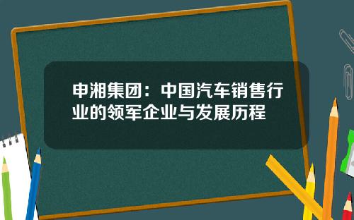 申湘集团：中国汽车销售行业的领军企业与发展历程