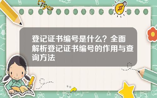 登记证书编号是什么？全面解析登记证书编号的作用与查询方法