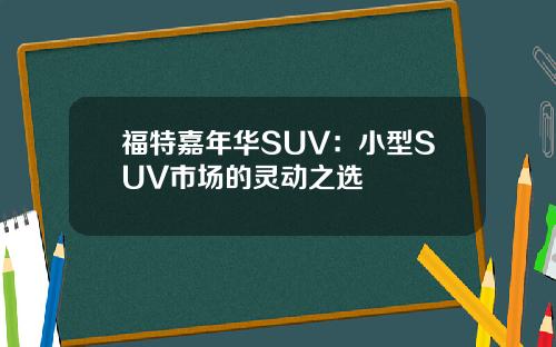 福特嘉年华SUV：小型SUV市场的灵动之选