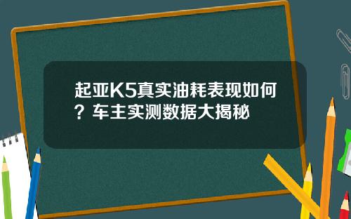 起亚K5真实油耗表现如何？车主实测数据大揭秘