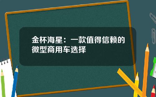 金杯海星：一款值得信赖的微型商用车选择