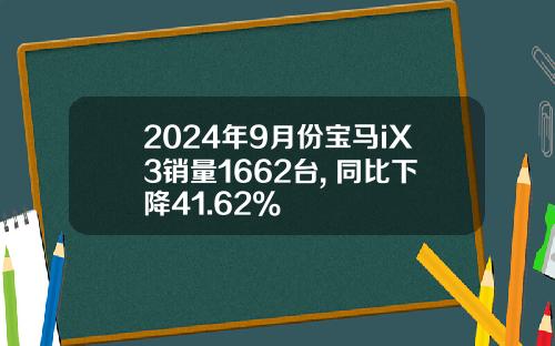 2024年9月份宝马iX3销量1662台, 同比下降41.62%