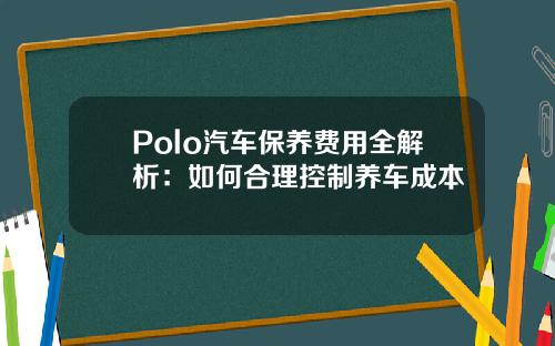 Polo汽车保养费用全解析：如何合理控制养车成本